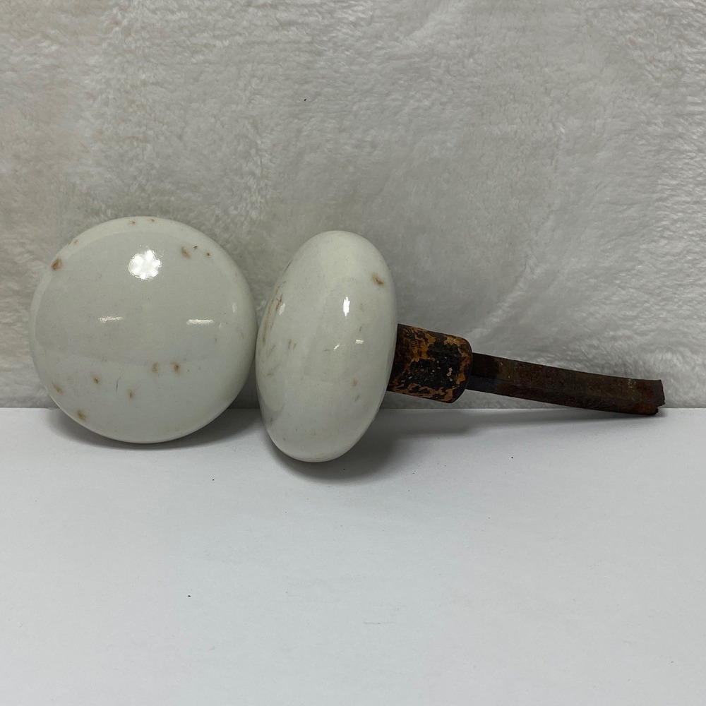 Antique VTG White Marble Porcelain Door Knobs Set Hardware Home Restoration‎